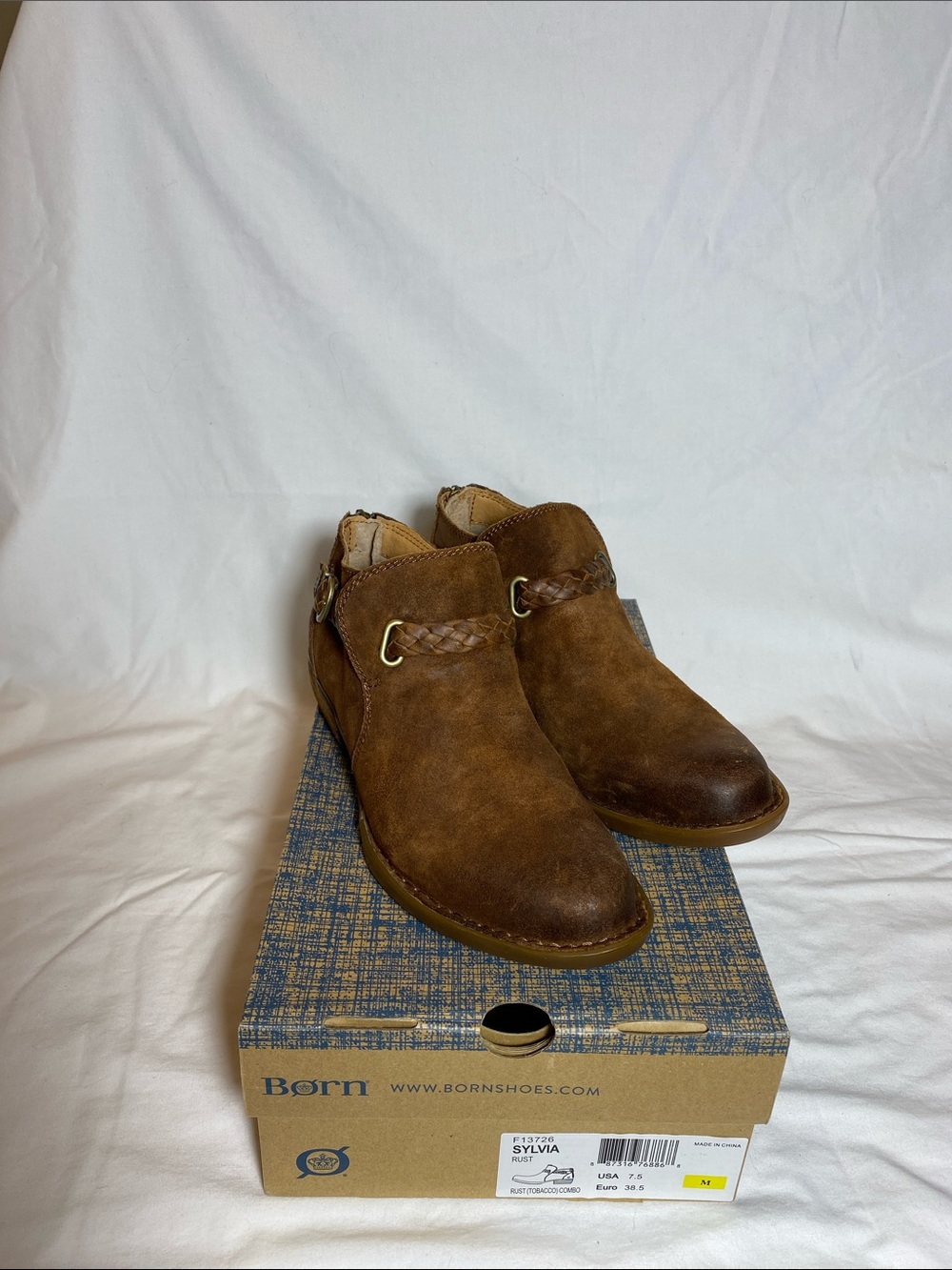 Born Sylvia Women’s Rust (Tobacco) Distressed Suede Ankle Boots - size 7.5 NWT - Picture 11 of 12